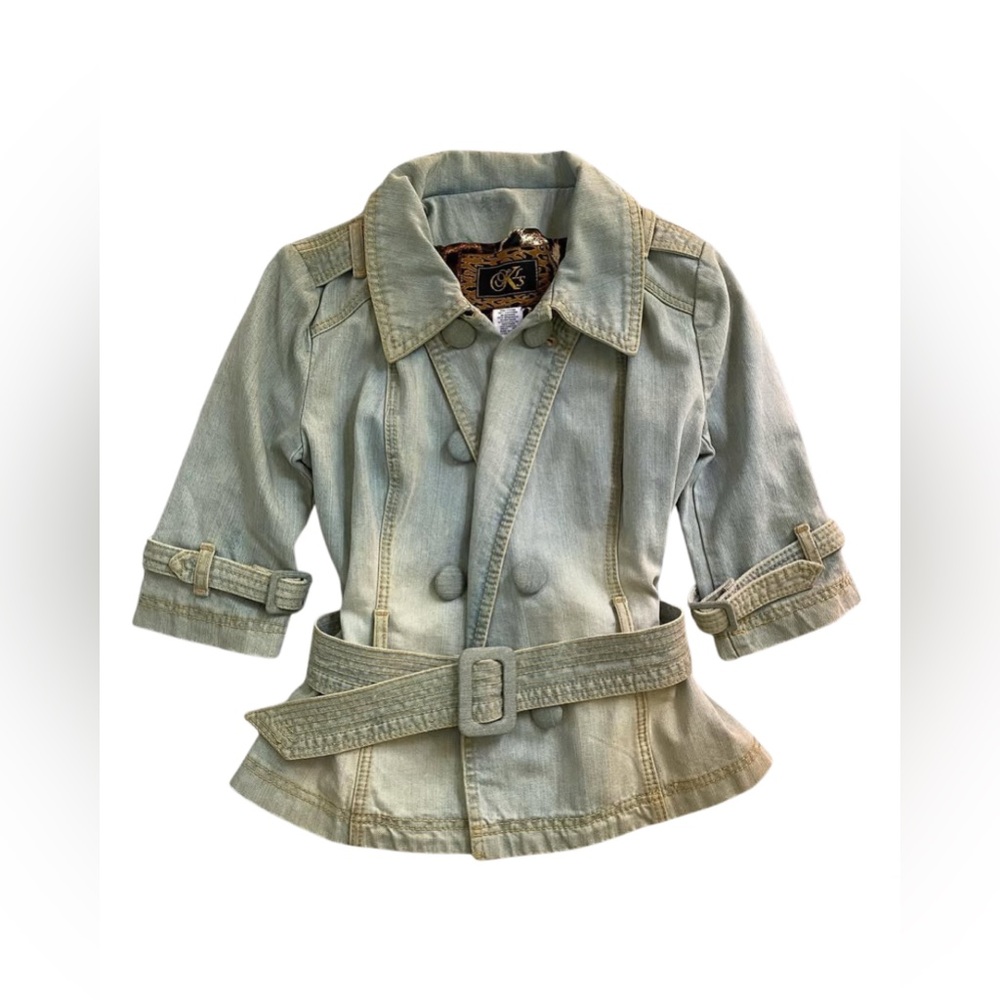 Vintage Washed Sage Double-Breasted Denim Jacket